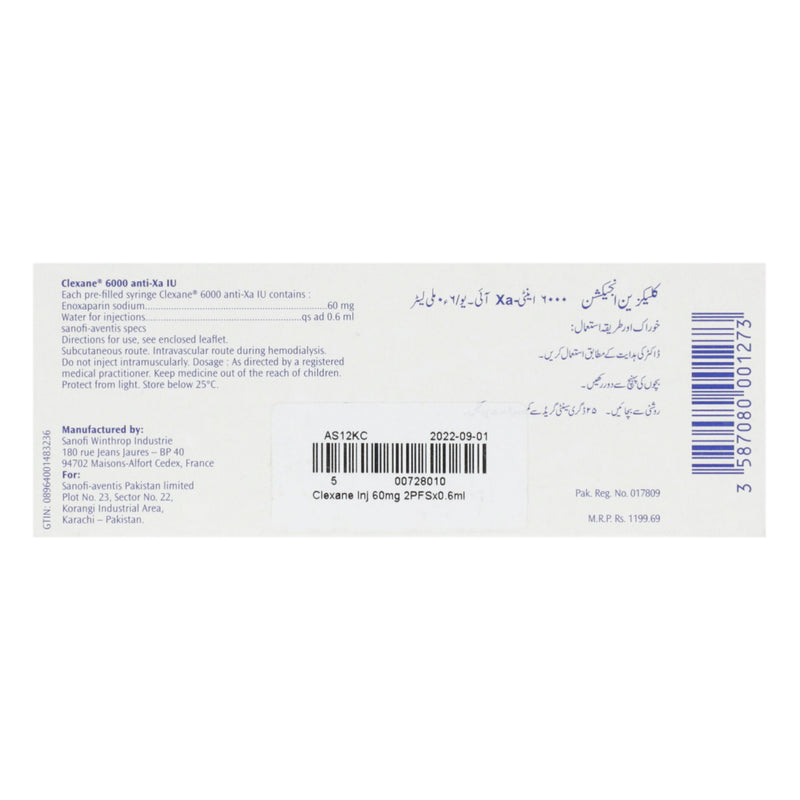 Clexane Inj 60mg 2PFSx0.6ml