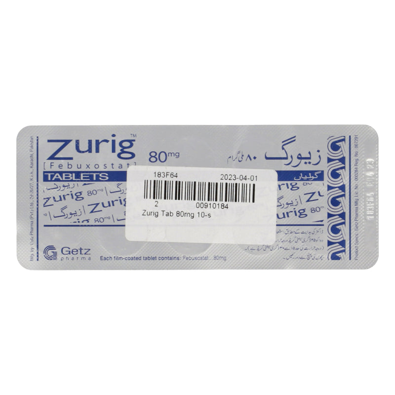 Zurig Tab 80mg 10's