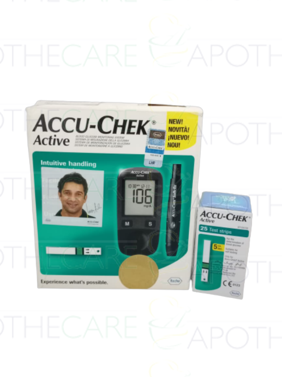 Package of ACCU-CHEK Active New MG/DL Gen 4 Kit 1's + Strips 25's