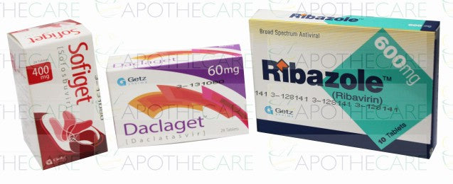 Package of Sofiget 400mg Tab 28s + 6 packs Ribazole 600mg 10's +  1 Pack of Daclaget  Tab 60mg 28's