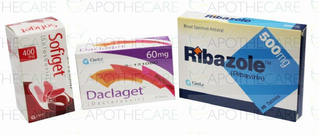 Package of Sofiget 400mg Tab 28s + 6 packs Ribazole 500mg 10's +  1 Pack of Daclaget  Tab 60mg 28's